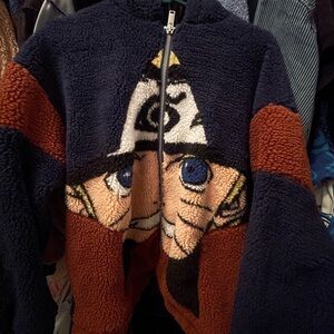 Dolls Kill Navy and Orange Anime Fleece Jacket